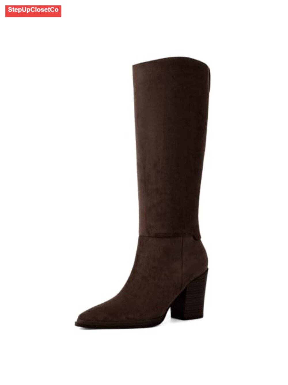 Knee High Boots Pointed Toe Chunky Heel Faux Suede Tall Boots